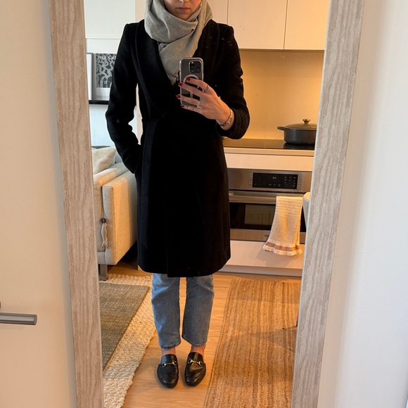 Club Monaco Black Wool Coat with Removable Faux Fur Collar - Picture 1 of 15